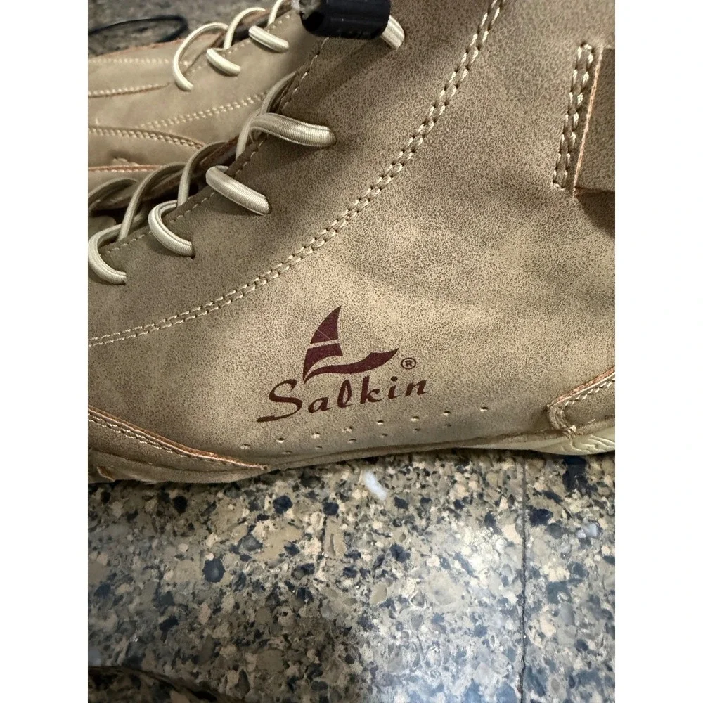 Salkin Mens Taupe‎ Leather Lace Up Ankle Boots Size 45